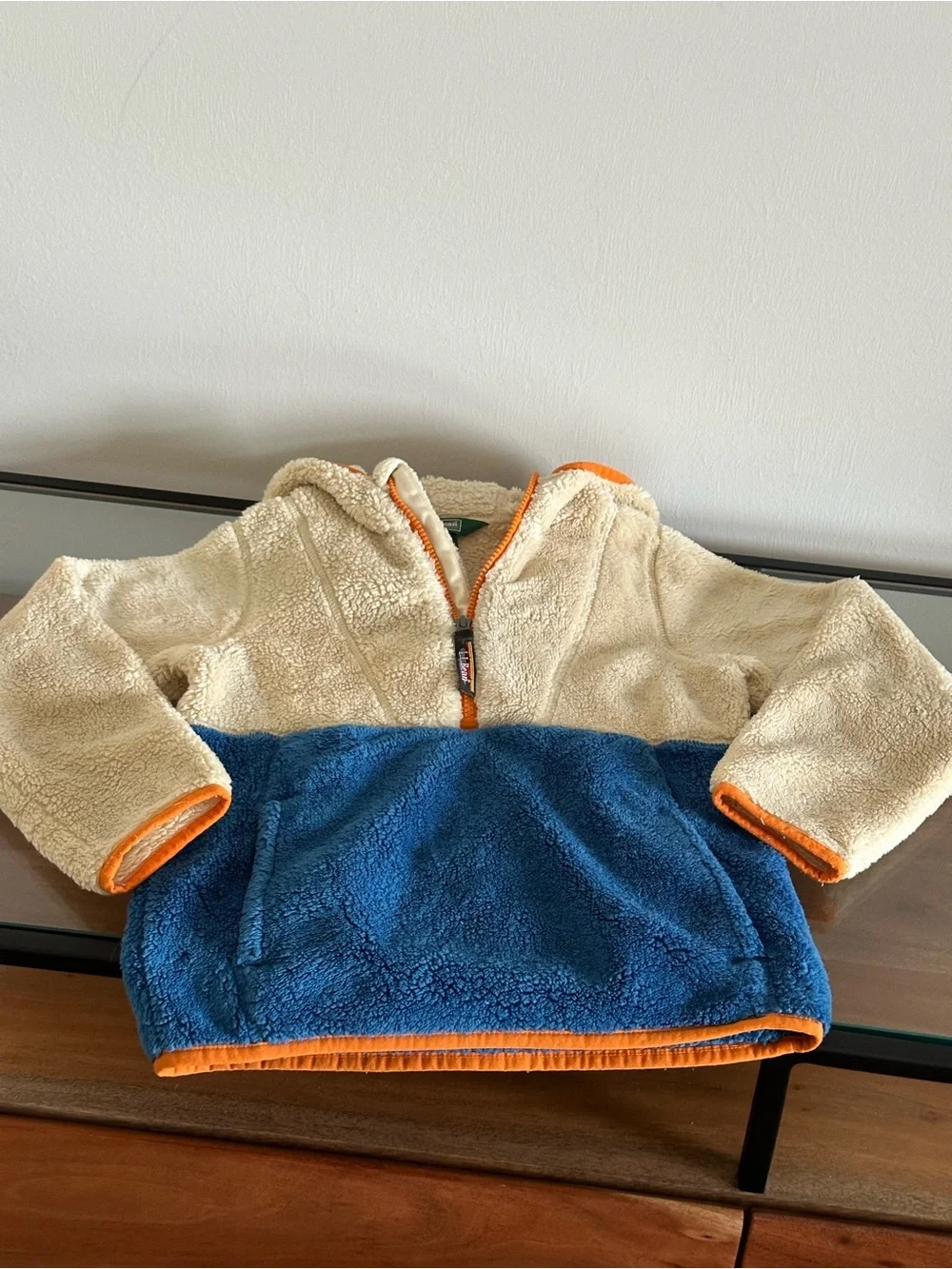 L.L.Bean Kids Hi-Pile Fleece Hooded Pullover, Colorblock Size 6-7